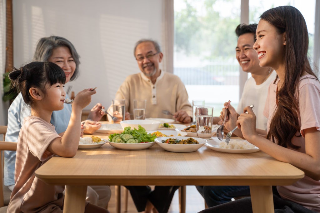 happy family spend time having lunch