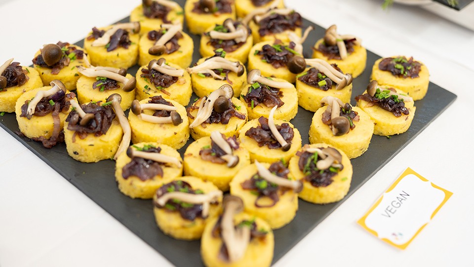 a board filled with vegan mushroom canapés