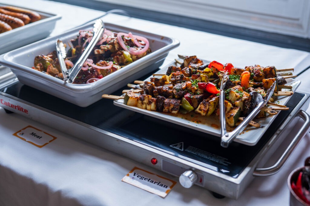 Buffet catering with vegetarian and meat options available