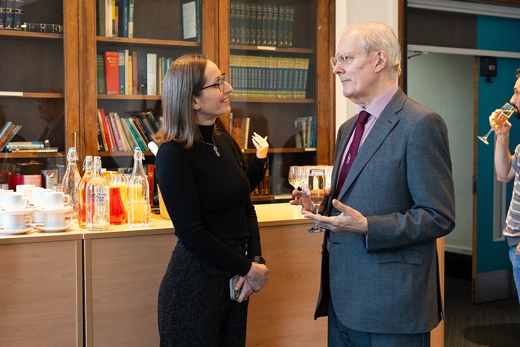 socialising at the drinks reception in the Gulbenkian at ISH Venues.